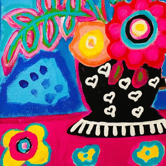 Folk Art Flower Painting: Cheery Gallery Wall Decor One-of-a-Kind Original - Picture 5 of 9